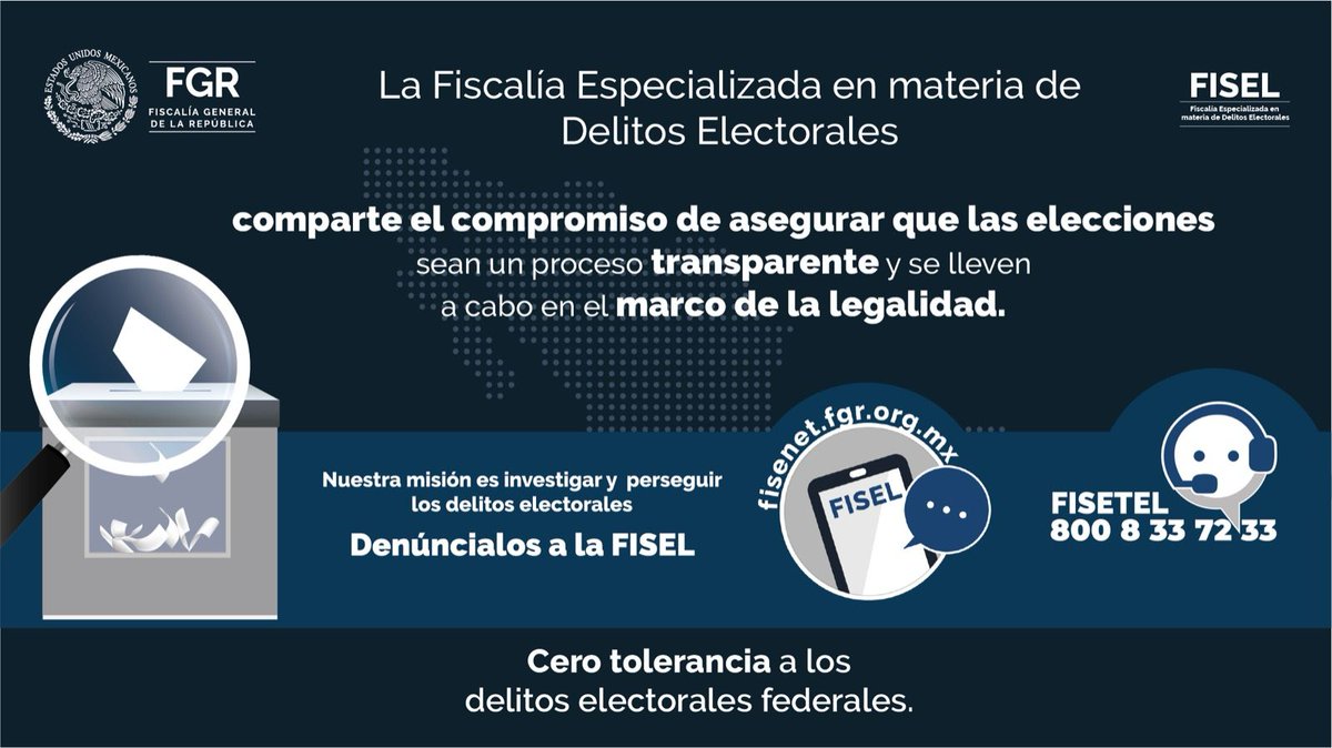Coahuila
Cero tolerancia a los delitos electorales federales.
#DenúncialosEnLaFISEL