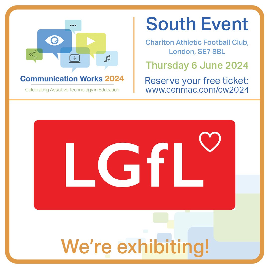 We'll be at Communication Works South on Thursday 6th June in partnership with @w00dlandacademy promoting effective approaches to Universal Design for Learning. If you're attending please come and check out the latest in assistive technology for education and speak to the LGfL…