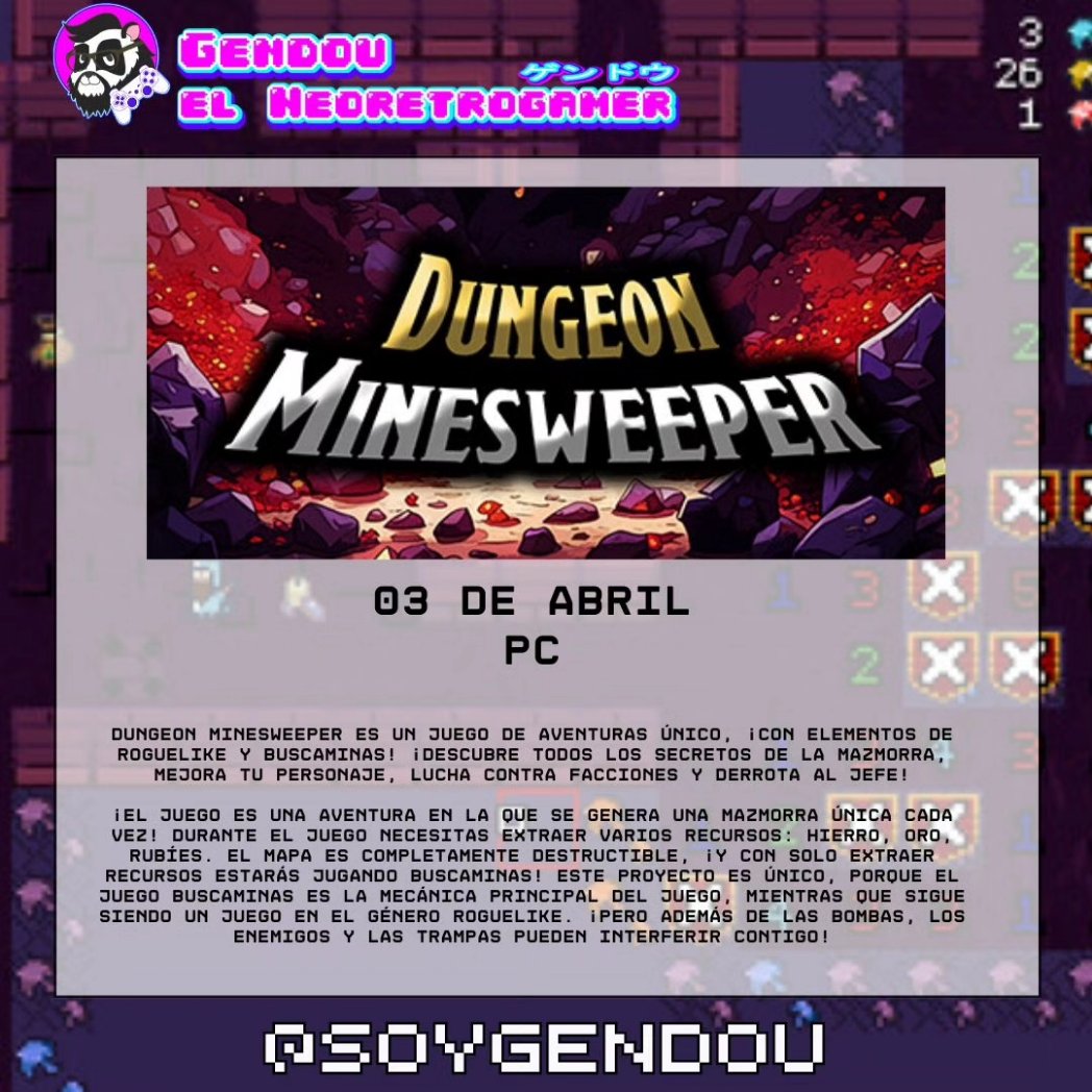 soygendou's tweet photo. Aquí vamos con la primera parte de los indies que saldrán en mayo 🐼
❤️🔄 Para más placer
#videojuegos #indiegame #indiedev #threeve #cardsandguns #dungeonminesweeper https://t.co/SLte9pRTNp