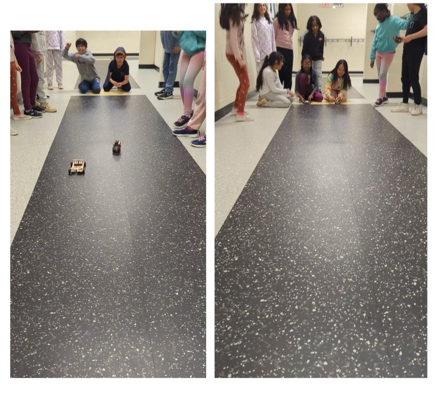 Go, go, go! Grade 4s race their electric vehicles. Awards are given to the fastest cars, the most sustainable, and the straightest moving. @PeelSchools @PDSB_eco @GreenLearning