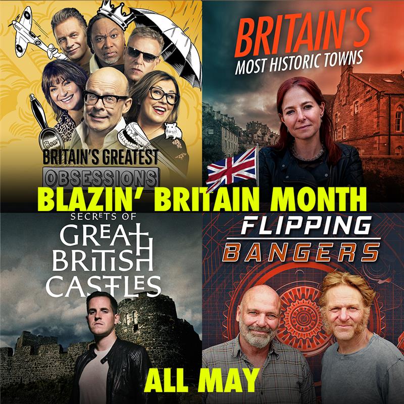A whole month of brilliant British shows and British talent = Blazin’ Britain Month! 🇬🇧🔥 Catch these shows all over May on BLAZE. 🏠 Britain’s Most Historic Towns ⭐ Britain’s Greatest Obsessions 🏰 Secrets of Great British Castles 🚗 Flipping Bangers *NEW SEASON*