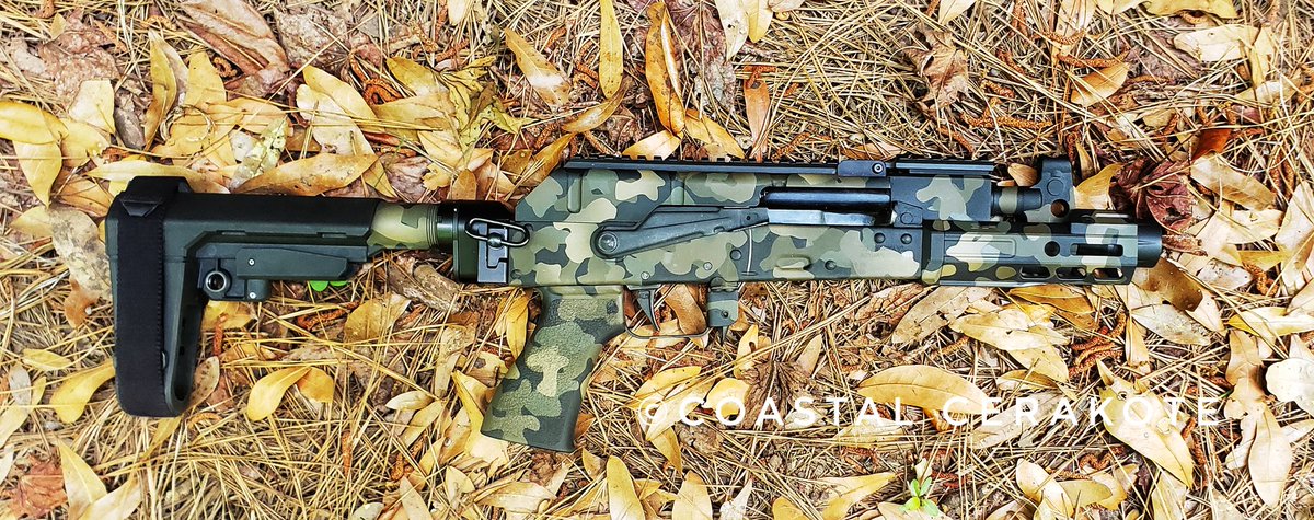 We installed a #GeiselleAutomatics trigger in this #Draco #micro #AK47  and finished it in custom camo @CerakoteFinish. #guns #cerakotethatshit #yourgunsonlybetter #gunpaint #twitterguns #2ndamendment #lowcountry #blufftonsc #hiltonheadisland #savannahgeorgia #beaufortsc…