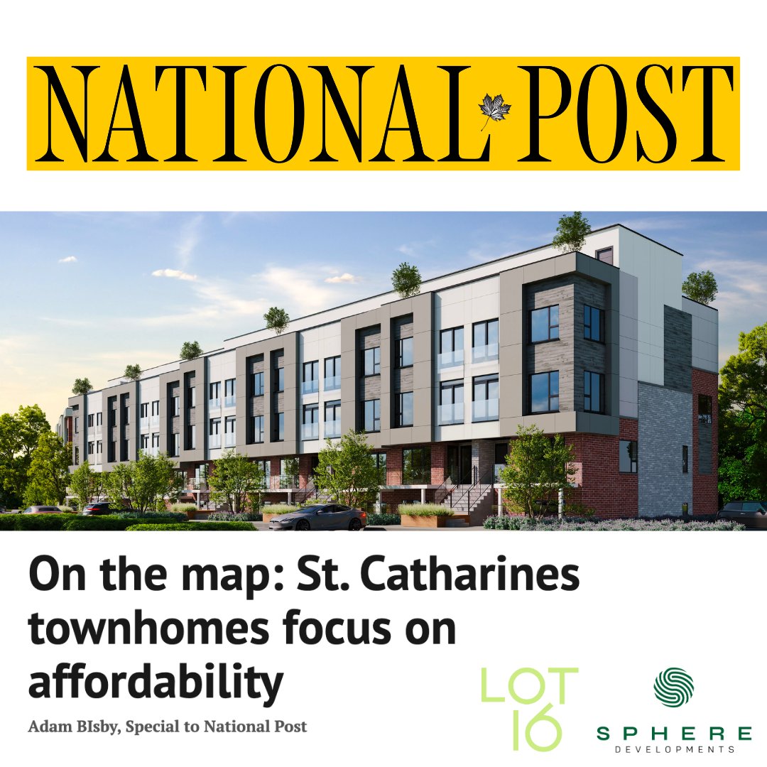 SphereDevelop's tweet image. LOT 16 was featured in the @NationalPost !

Rohan Gawri, president of #SphereDevelopments, shared his insights on our innovative project. #LOT16 is a remarkable townhome development in #StCatharines, designed with a key emphasis on affordability:  bit.ly/3RTy5BH.