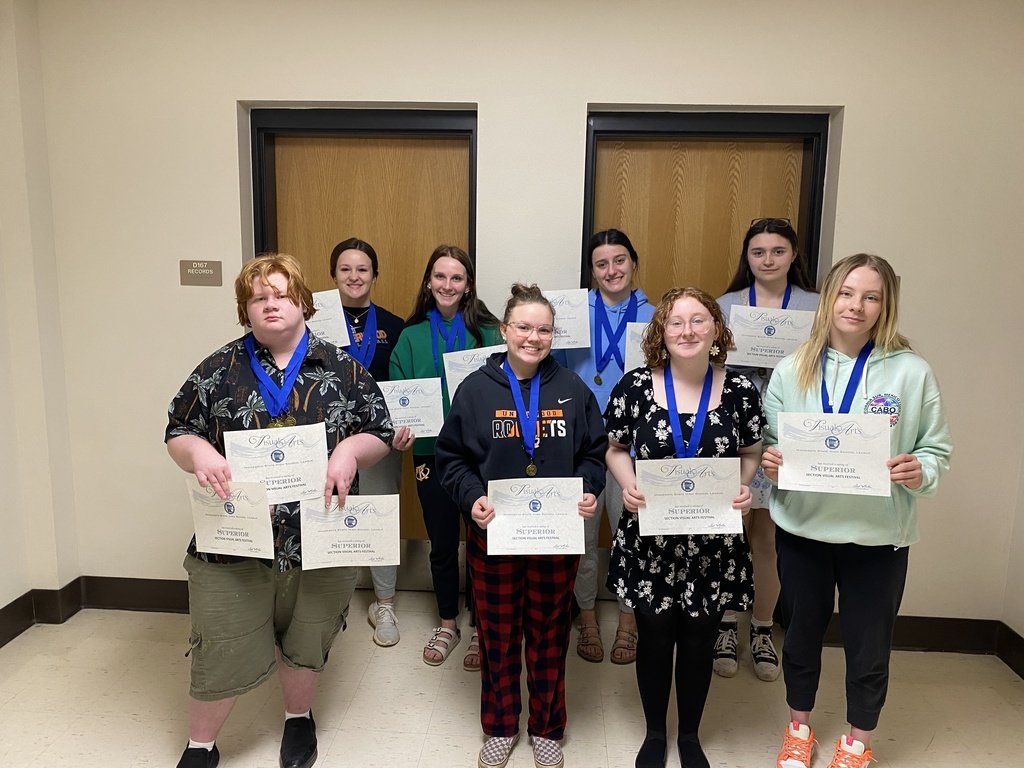 Congratulations to the Award Winners at the MSHSL Regional Art Show.  Katie Hess, Brooklyn Christianson, Ezrah Baker, Kira Kirsch, Ethan Burke, Ariana Klimek, Liliahna Hermes and Kylie Watson.