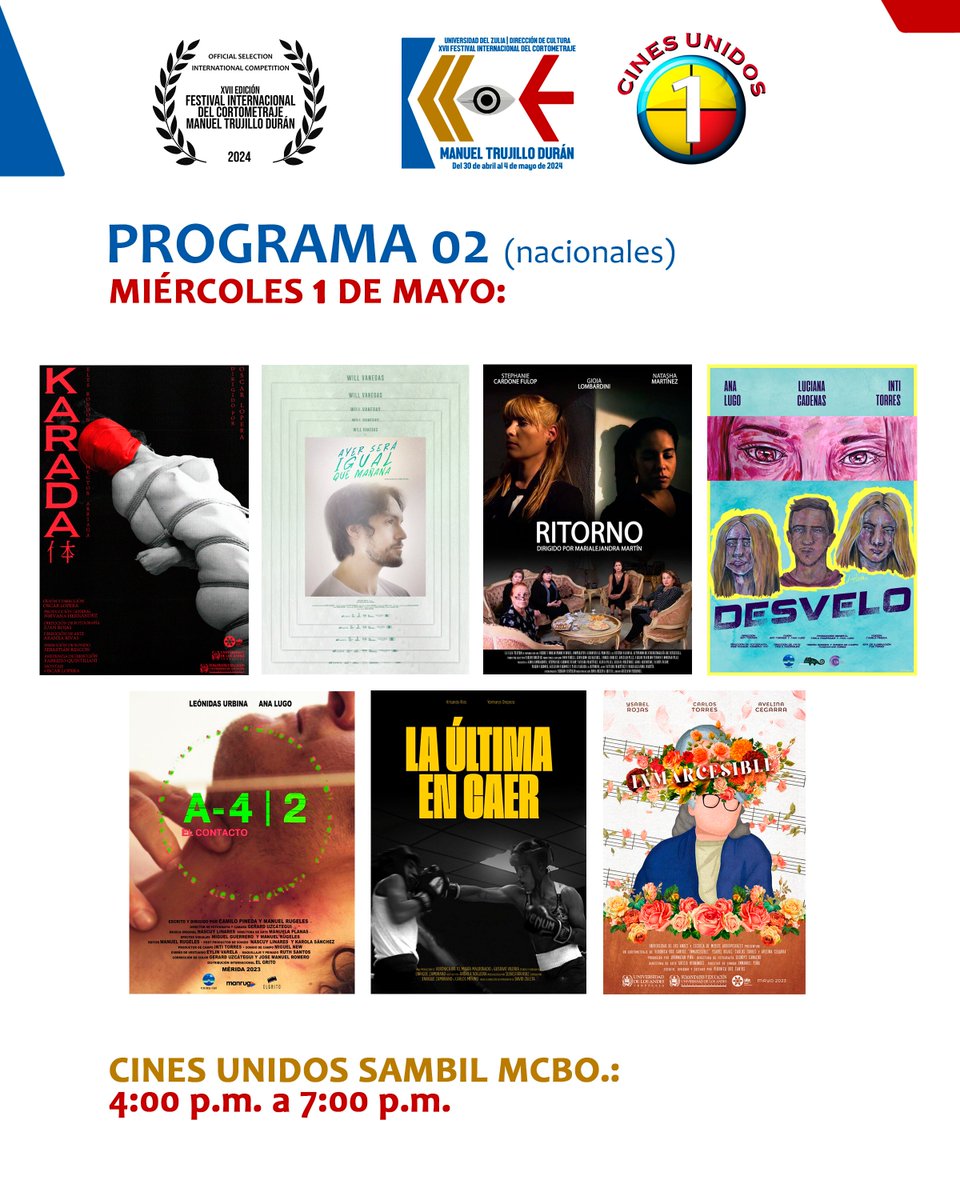 FestivalMTD's tweet photo. Día dos (programación) exhibición de cortos en competencia. Gracias a @CinesUnidos y a todos los aliados.

#FESTIVALMTD2024

 @culturaLUZ https://t.co/Mm40jrJZPd