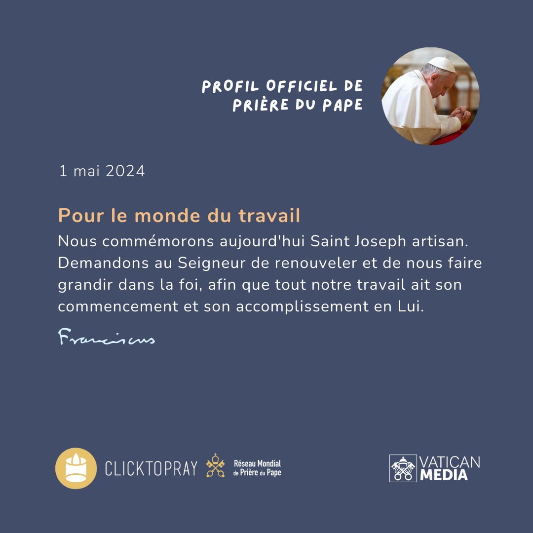 🙏 Profil de prière du Pape
#PrionsEnsemble @pontifex_fr
Pour le monde du travail 
clicktopray.org/pope