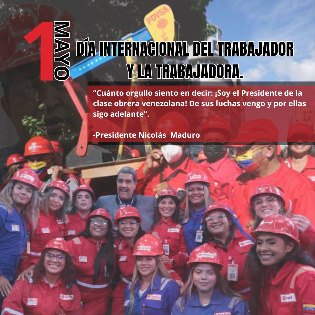 Francisco Torrealba (@torrealbaf) on Twitter photo #01May || Reciban ustedes Trabajadores y Trabajadoras mi abrazo y saludo revolucionario hoy en nuestro día.
Gracias por su compromiso y valentía en la construcción de esta Patria Grande, que sin ustedes no seria posible. Vamos por un #MayoDeTransformación
<a href="/NicolasMaduro/">Nicolás Maduro</a> #01May || Reciban ustedes Trabajadores y Trabajadoras mi abrazo y saludo revolucionario hoy en nuestro día.
Gracias por su compromiso y valentía en la construcción de esta Patria Grande, que sin ustedes no seria posible. Vamos por un #MayoDeTransformación
<a href="/NicolasMaduro/">Nicolás Maduro</a>