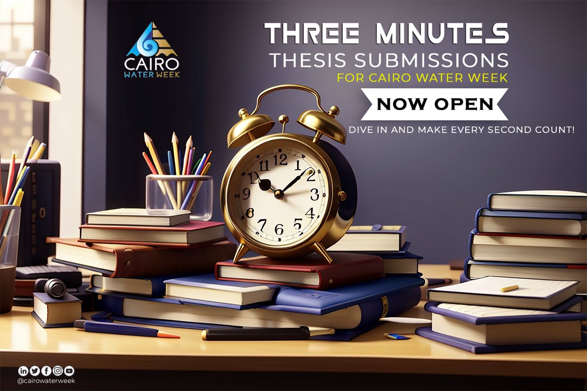 Got a groundbreaking thesis? It's your time to shine at #CWW2024! Submissions for the Three Minutes Thesis Competition are now open. Condense your research into 180 impactful seconds and take the stage. Ready, set, research! cairowaterweek.eg/the-three-minu…