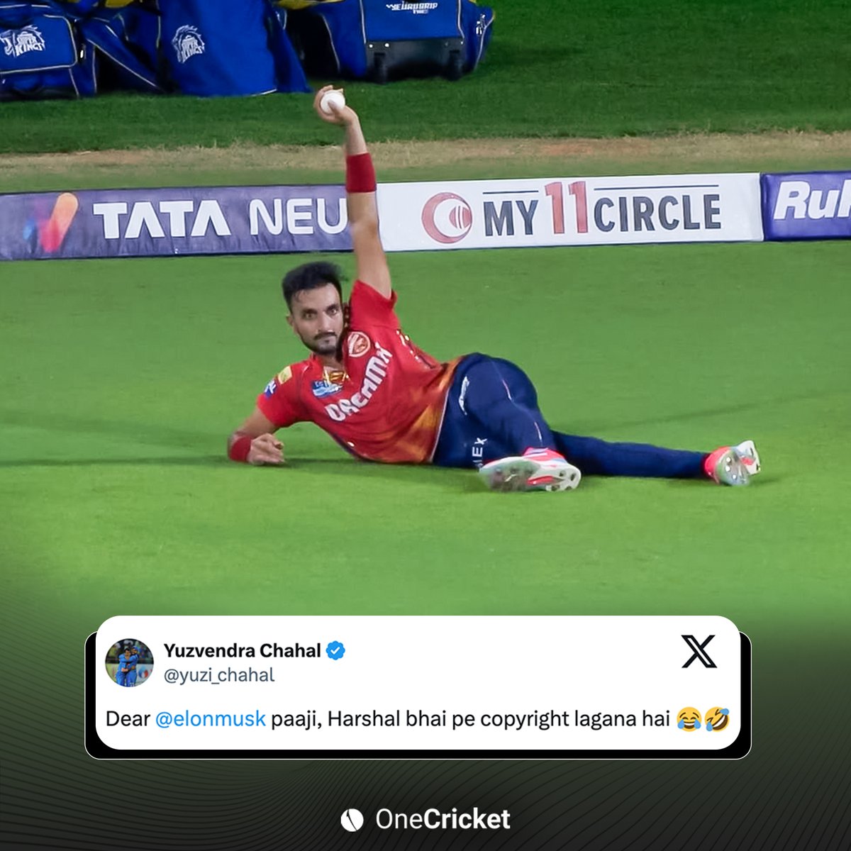 OneCricketApp's tweet image. Yuzvendra Chahal makes a request to Elon Musk! ©️

#IPL2024 #CSKvsPBKS #HarshalPatel
