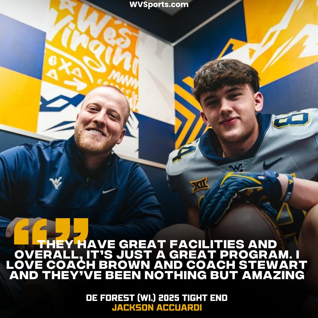 Link: gowvu.us/6vp One decision changed the direction of the recruitment of new #WVU commit De Forest (Wi.) 2025 TE Jackson Accuardi. #HailWV