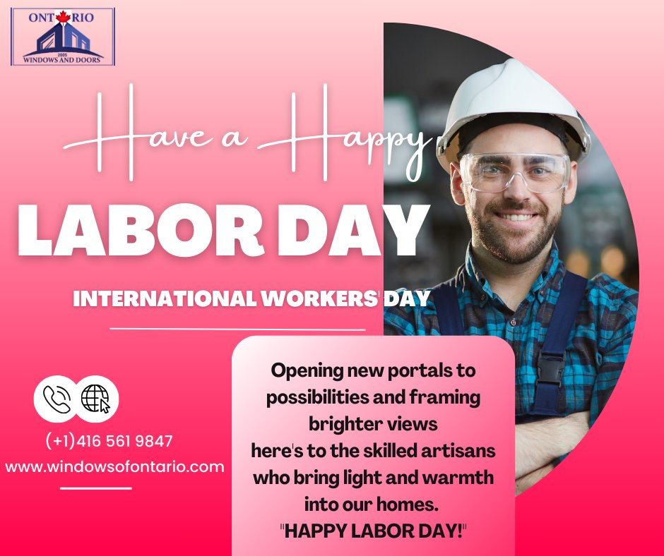 Open the door to relaxation this Labour Day! Cheers to your hard work from Ontario Windows!

Visit us on... windowsofontario.com

#ontariowindows #vinylwindows #fiberglassdoors
#slidingdoors #glassinstallation
#garagedoorsontario #basementwindows
#EgressWindows #happylabourday