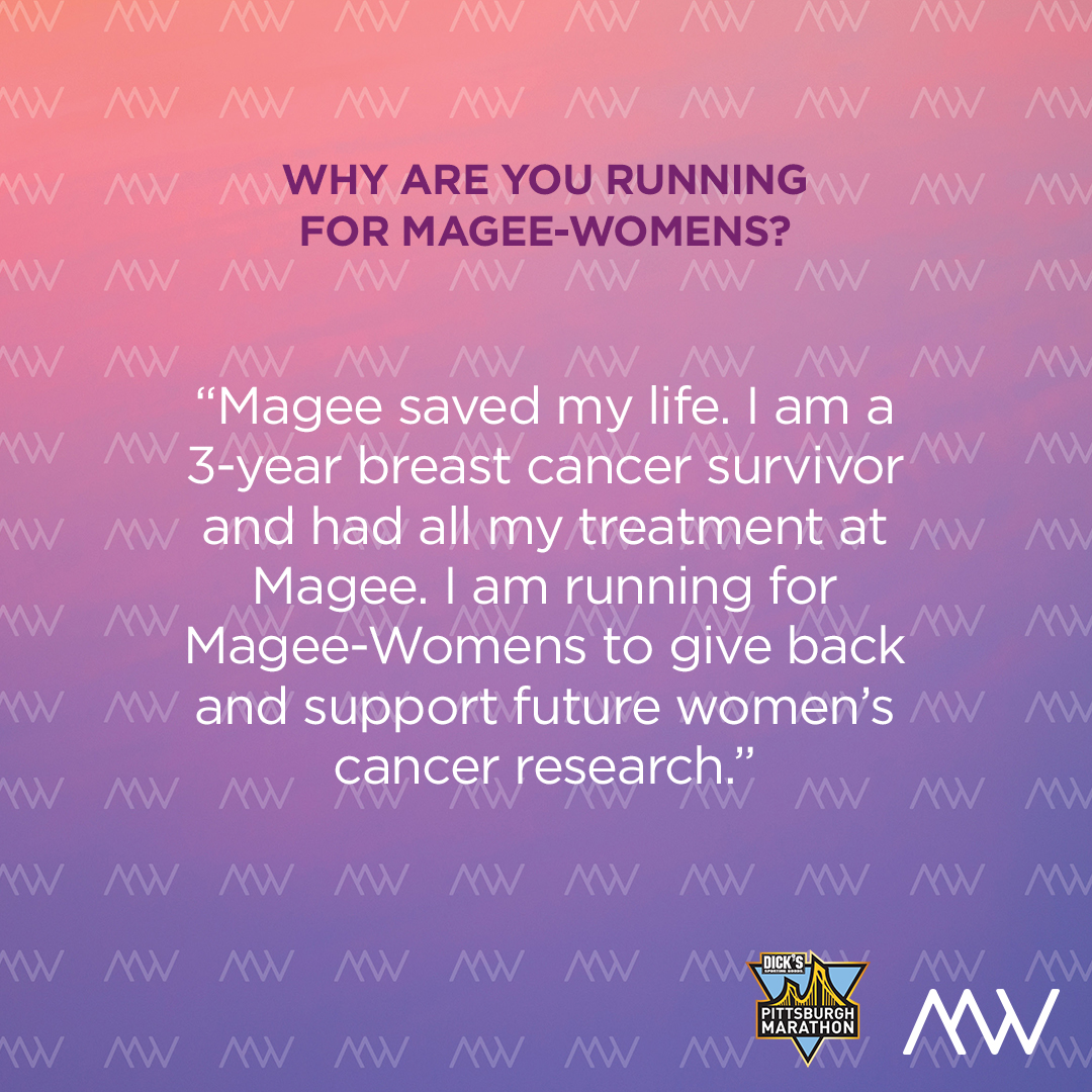 Meet Katie McConnell, a 2023 Run for a Reason Magee-Womens participant! As a 3-year breast cancer survivor treated at Magee-Womens, she's running the @PGHMarathon to give back to the hospital that saved her life & support women's cancer research. Let's go, Katie! 🎉