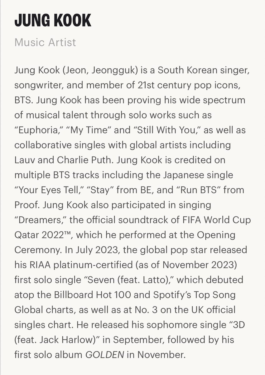 Jungkook has been honored on the  Gold House’s 2024 Most Impactful Asians A100 list..!! 🔥😎👑🤤

'Asians who have most significantly impacted American culture and society in the last year.' 

CONGRATULATIONS JUNGKOOK   
MOST IMPACTFUL ASIAN JUNGKOOK
GLOBAL SUPERSTAR JUNGKOOK