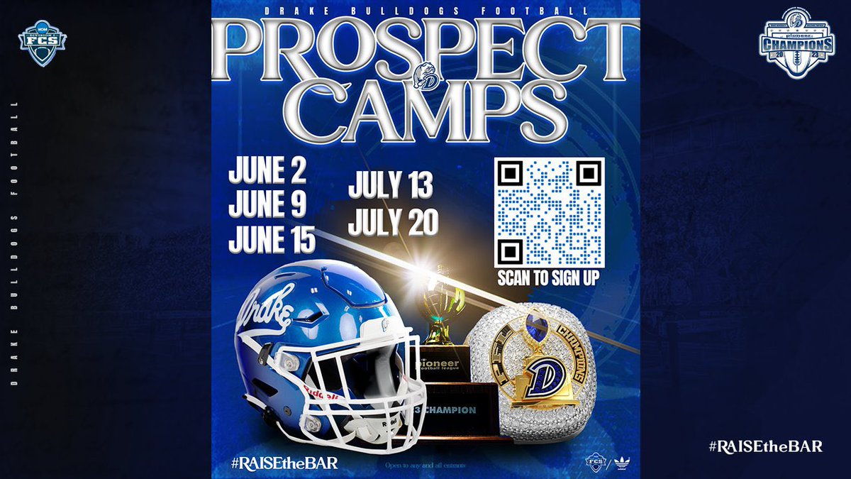 Thanks for the camp invite, @Coach_McCourt! Excited to be back to campus competing in front of the coaches! @DrakeBulldogsFB 
#RaisetheBar