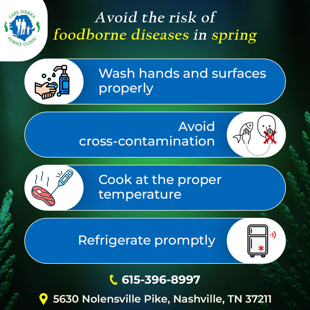 Warm weather in spring can increase the risk of foodborne diseases. Did you eat something that is making you sick? Cape Sierra Family Clinic can help.

#spring #spring2024 #springseason #warmweather #foodbornedisease