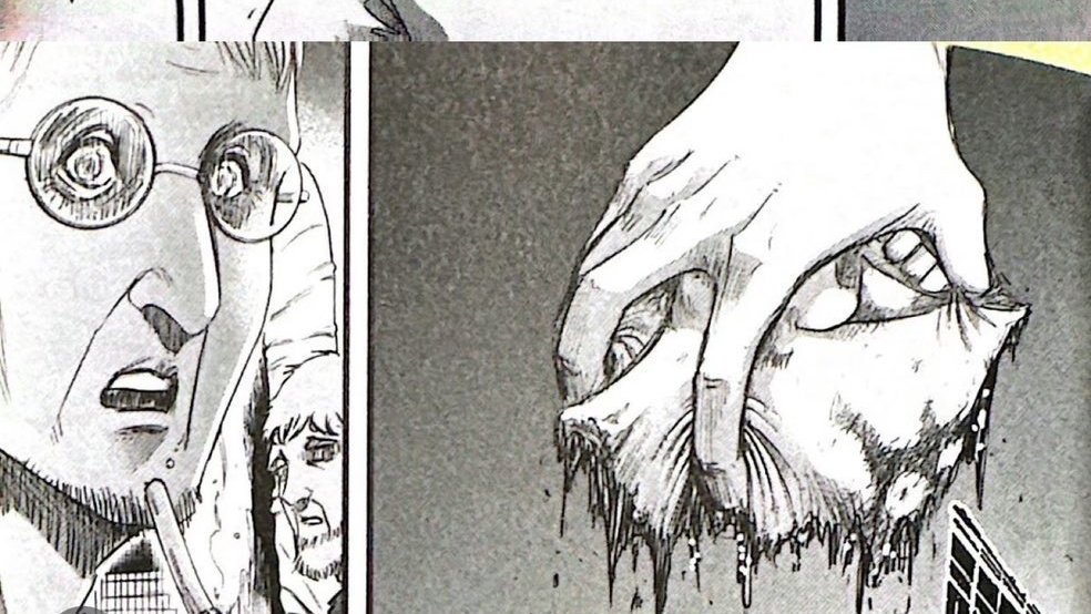 Levi carrying a man's face he just ripped off with bare hands. I missed Isayama's grotesque depiction of violence.