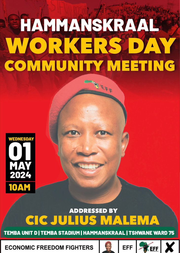 Thank you Hammanskral, Soshanguve and Mamelodi, I'm more than confident that the 29 May will bring economic freedom. The real freedom is coming, 2024 is our 1994.✊🏿 #EFFCommunityMeetings #VoteEFF2024