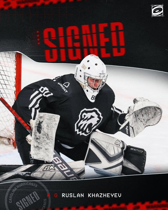 Graphic announcing the signing of goaltender Ruslan Khazheyev