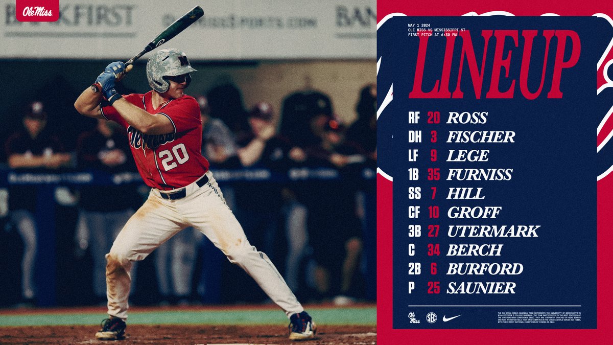 Lineup vs Mississippi St in Pearl #HottyToddy