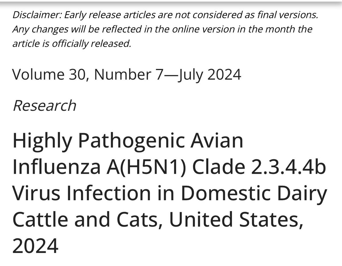 “Although the US Food and Drug Administration has indicated the commercial milk supply remains safe, the detection of influenza virus in unpasteurized bovine milk is a concern because of potential cross-species transmission.” wwwnc.cdc.gov/eid/article/30…