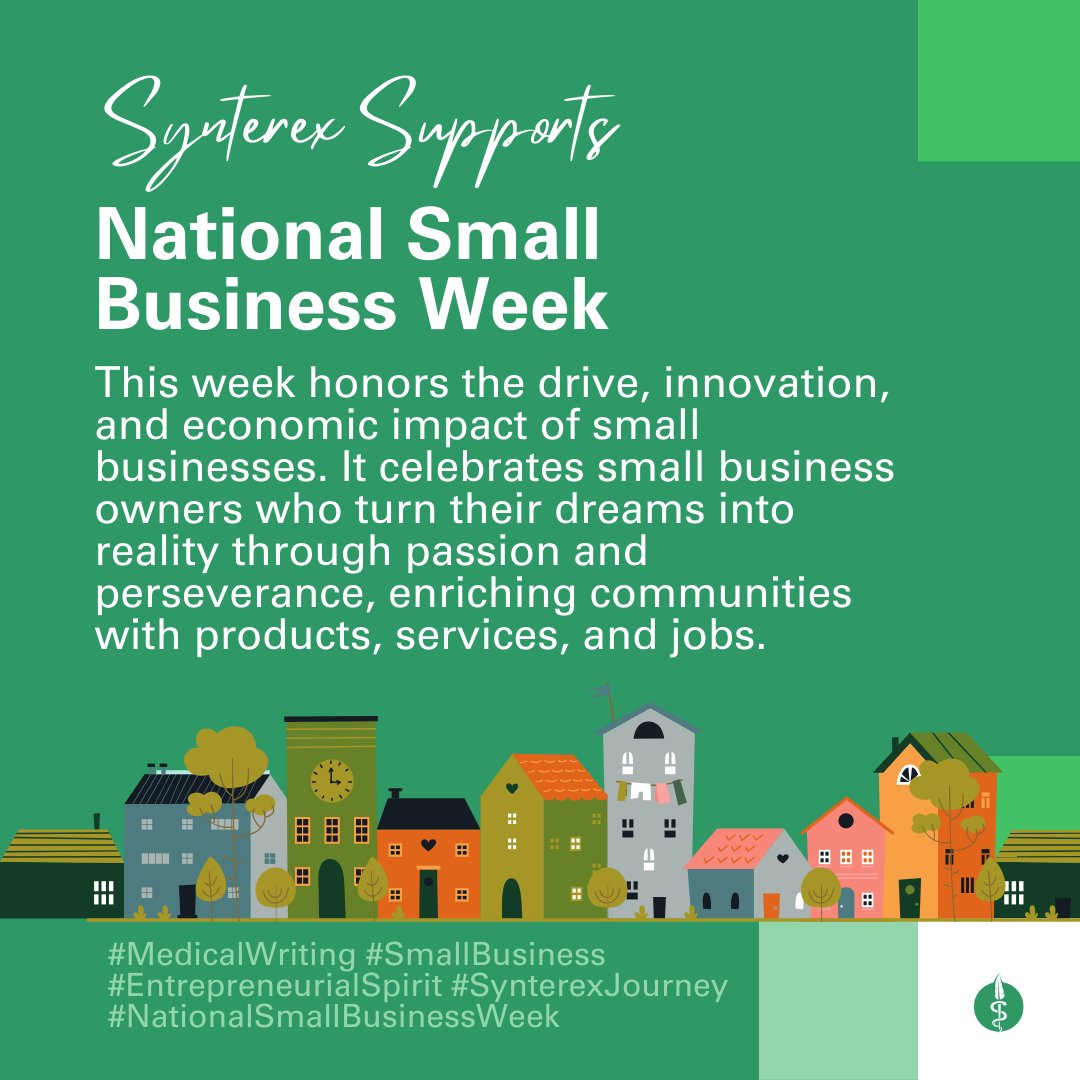 Celebrate National Small Business Week with #Synterex! We're a clinical trials consulting firm committed to community health. Explore our mission: synterex.com
#SmallBusinessWeek #MedicalWriting #SupportLocal