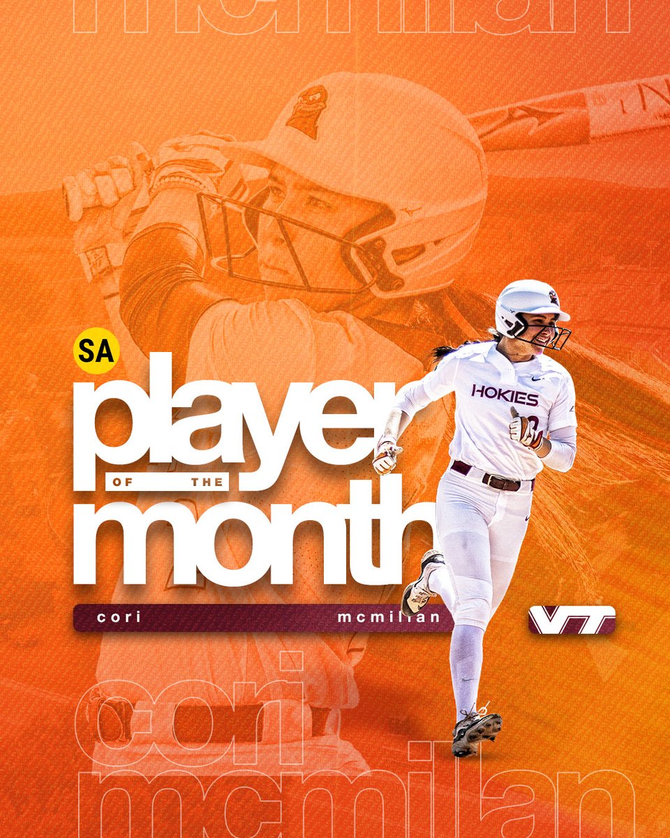 Virginia Tech Softball (@hokiessoftball) on Twitter photo What an April for <a href="/corimcmillan_/">Cori McMillan</a> ‡οΈ
.423 BA, 9 HR, 25 RBI, 1.114 SLG
<a href="/SoftbalAmerica/">Softball America</a> What an April for <a href="/corimcmillan_/">Cori McMillan</a> ‡οΈ
.423 BA, 9 HR, 25 RBI, 1.114 SLG
<a href="/SoftbalAmerica/">Softball America</a>