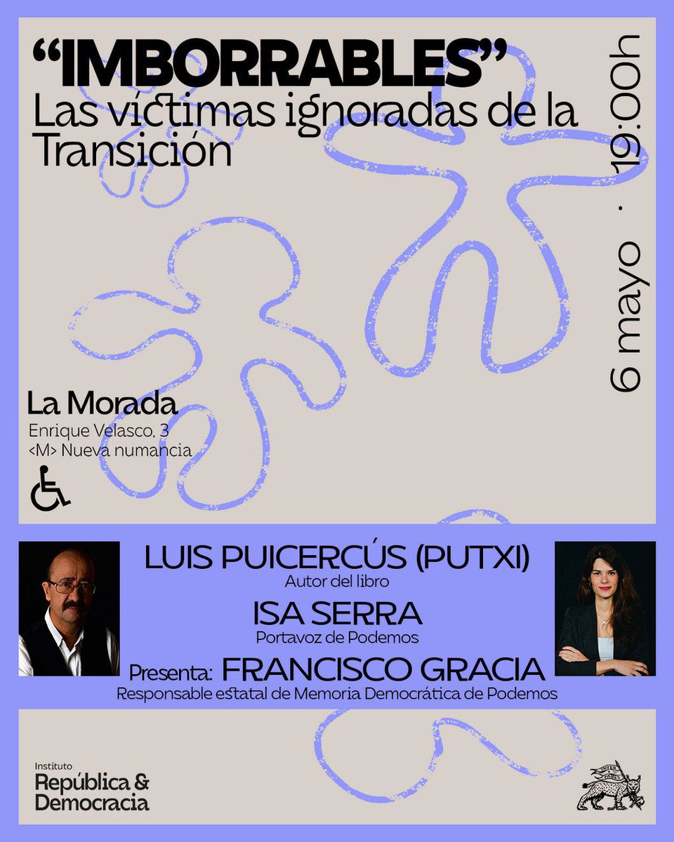 Este lunes 6 de mayo, el La Morada, tenemos la presentación del libro “IMBORRABLES” de Luis Puicercús, con @isaserras y presentado por @pakogracia