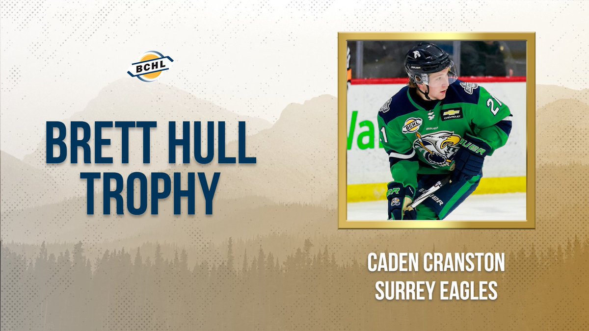Throughout the day, we will be announcing the winners of the 2023-24 year-end individual awards, starting with the non-voting honours.

This year's winner of the Brett Hull Trophy for the BCHL leading scorer is Surrey Eagles F Caden Cranston who led the league with 86 points!