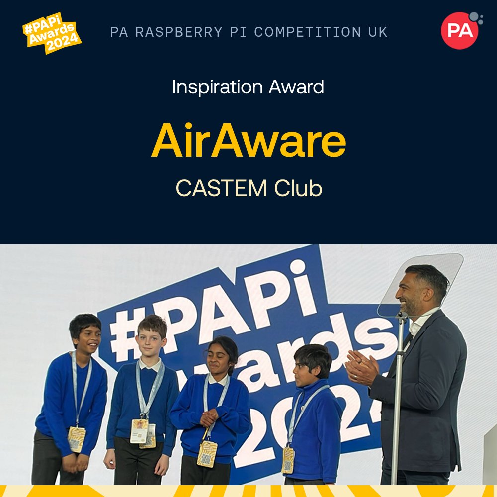 PA_RaspberryPi's tweet image. 🏆 And the winner is...
Congratulations to the winners of this year's #PAPiAwards24 in the Year 4-6 category
🌟 AirAware of CASTEM CLUB, Inspiration Award
🌟 Evergreen of Fulbourn Primary School, Innovation Award