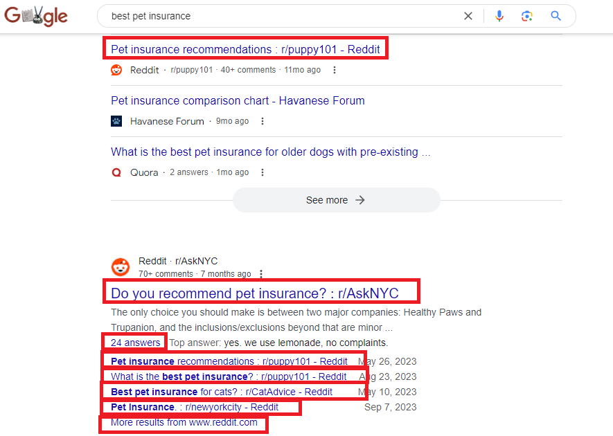 Is any other website on the internet* eligible for 8 total organic links, between 2 search results, on page 1? *for a non-branded query *not counting YouTube I'm being totally serious, btw. Maybe @rustybrick knows.