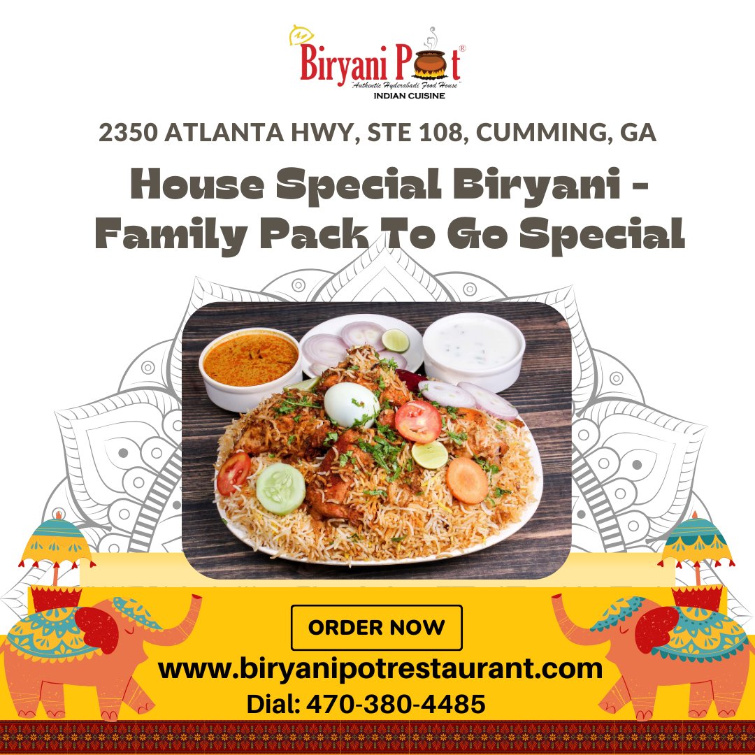 Introducing Our House Special Biryani - Perfect for Family Gatherings! Grab the Family Pack To-Go Special Today and Savor the Flavor at Home. 🍲🏠 #BiryaniSpecial #FamilyPack #ToGoSpecial #Biryanipot