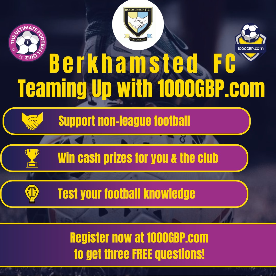 ⚽🌟Thrilled to collaborate with 1000GBP.com! Sign up today at 1000GBP.com to play The Ultimate Football Quiz and help our club thrive. Get three free questions when you join us in supporting grassroots football! #1000GBP #SupportLocalFoorball