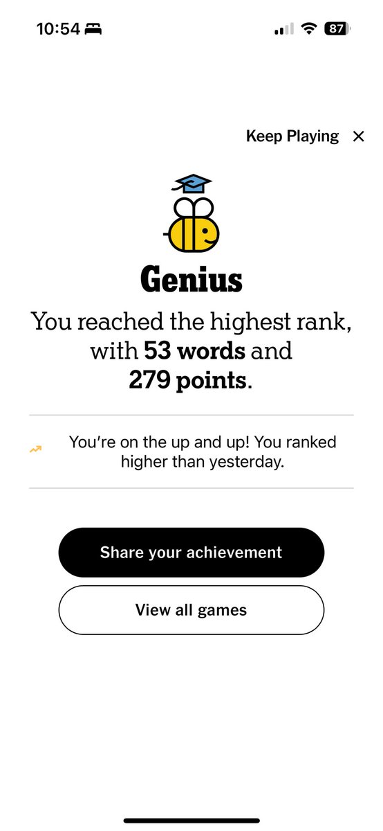 Blasting through these genius levels! 
Spelling Bee - May 1, 2024

#spellingbee #complete #todaysresult #NYTGames