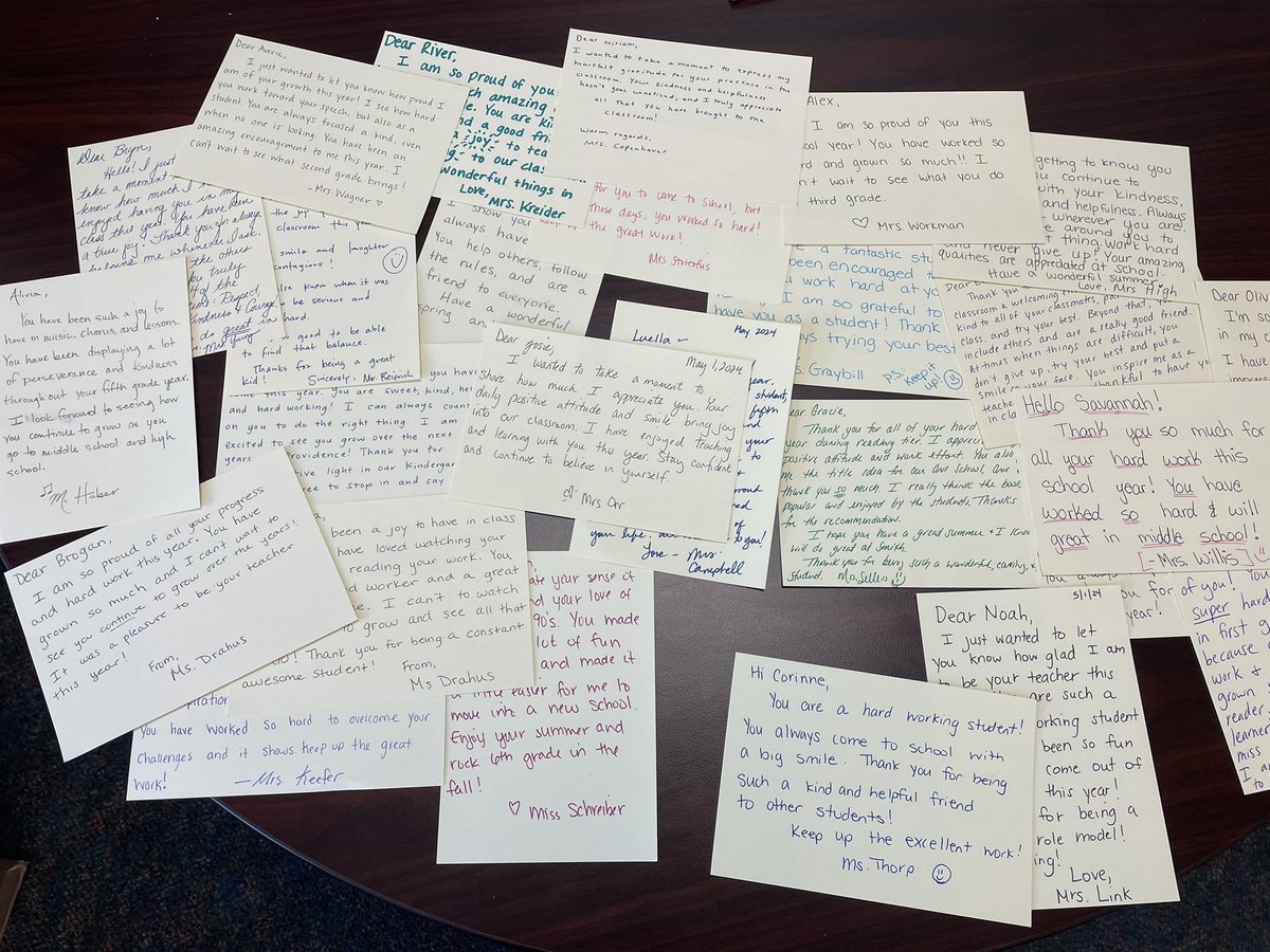 Today our staff began the faculty meeting by writing a handwritten note to a student in their classroom. We will then be mailing these notes home to families. Our focus for May is encouragement!