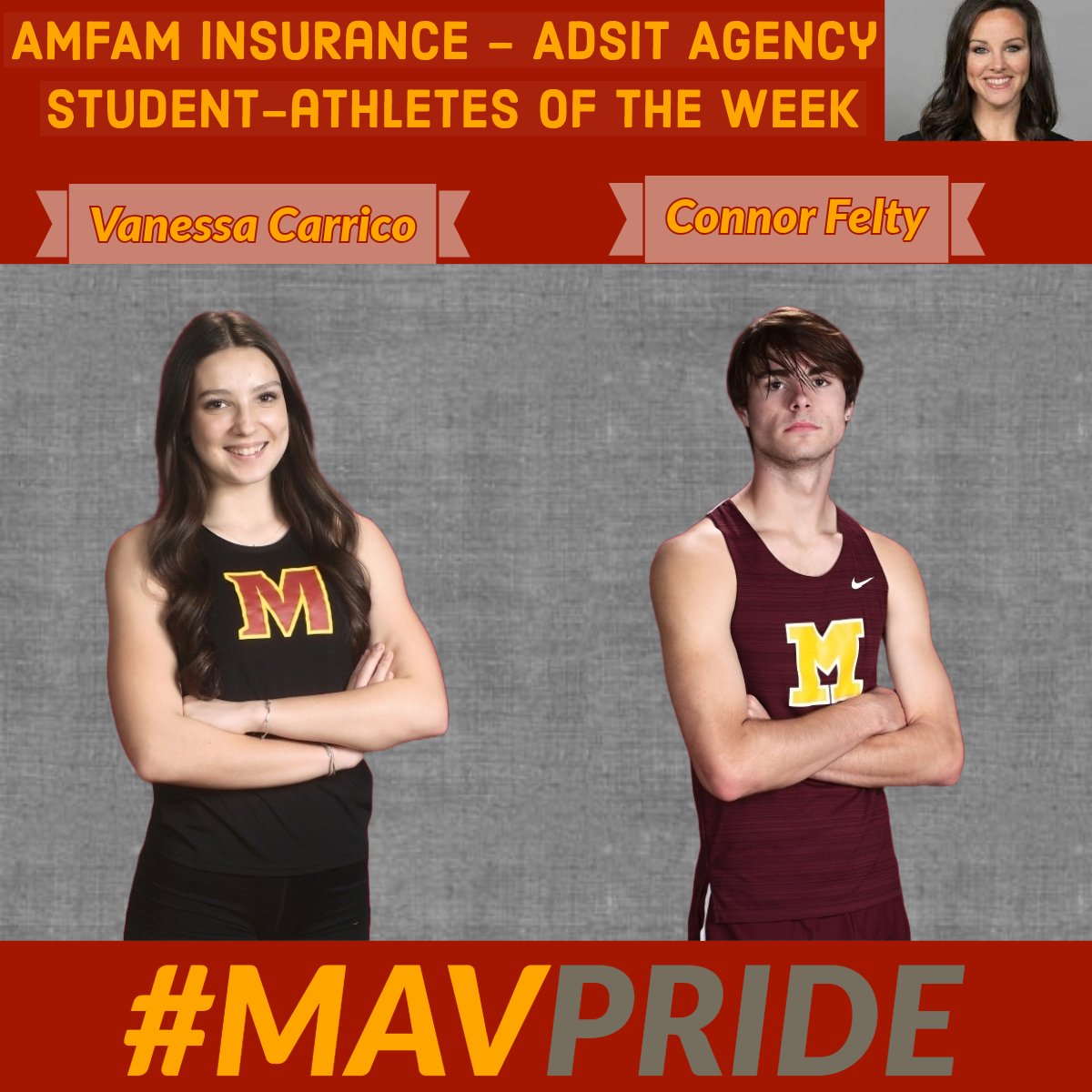 Congrats to @amfam Adsit Agency SAOTW - Vanessa Carrico & Connor Felty 🤘〽️🏃‍♀️🏃‍♂️

Click the link below to read more about their amazing accomplishments 👇👇👇

mccutcheonathletics.com/Article/27542