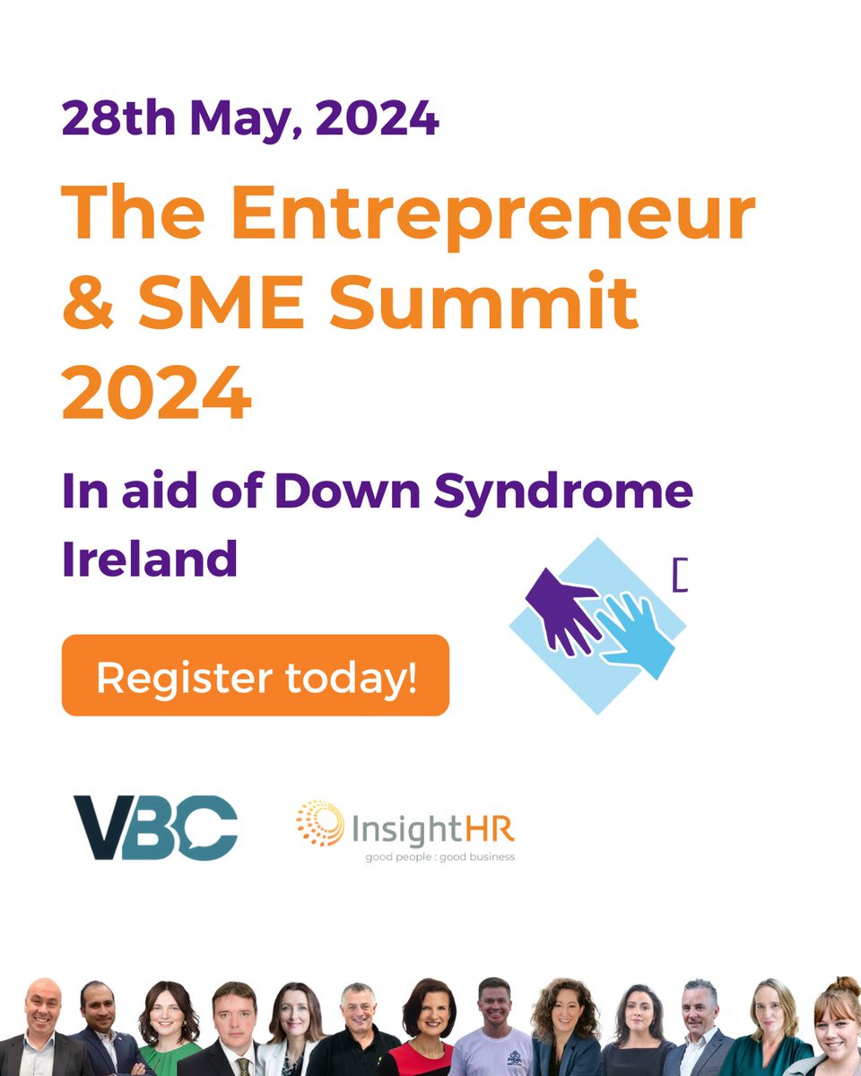 The Entrepreneur & SME Summit 2024 takes place on Tuesday 28th of May in Cork County Hall, and is in aid of Down Syndrome Ireland! Register today, before you miss out! 👉 lnkd.in/e33KzTnv To donate directly to @DownSyndromeIRL  click here! 👉 lnkd.in/e9ptDwpw