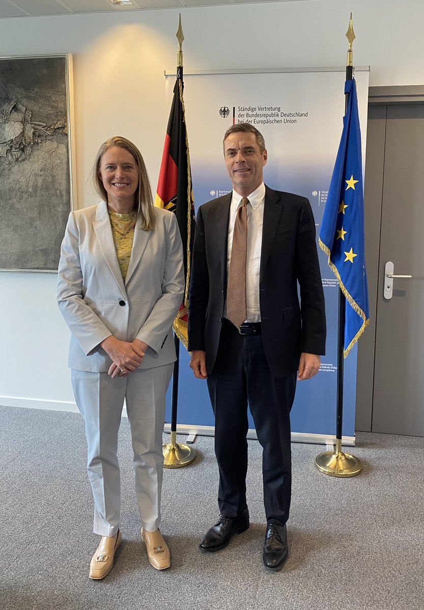 As always, a productive meeting with 🇩🇪 Ambassador Michael Clauss @germanyintheeu. We discussed continued support for #Ukraine including the proceeds of immobilized Russian sovereign assets and the development of the EU’s 14th package of sanctions. We also spoke about the mutual…