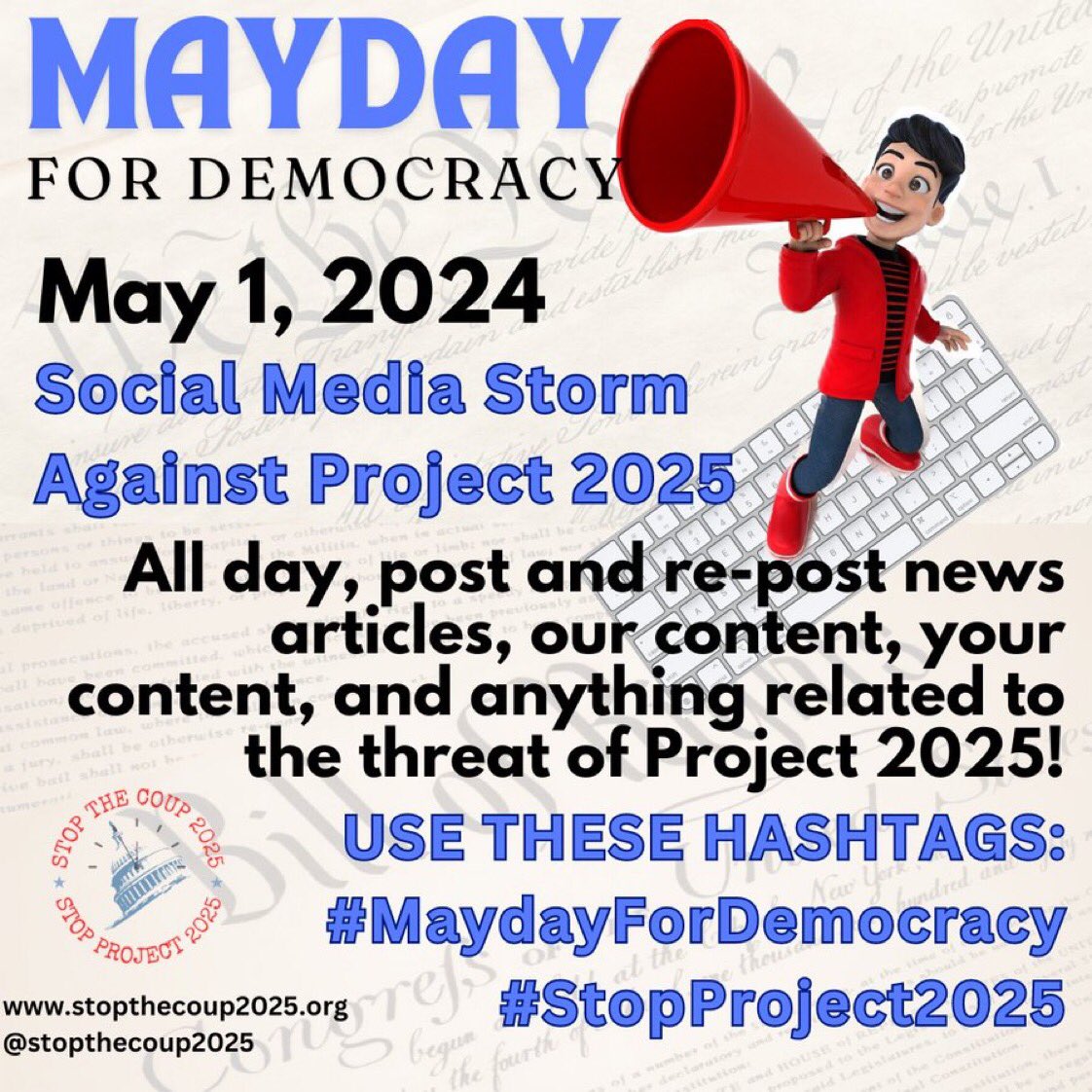 #MaydayForDemocracy #StopProject2025 
It's not over-the-top dramatic rhetoric to call out #Project2025 for what it is, the blueprint for autocracy & the stripping away of rights/freedom. Anyone who claims to support freedom/rights can not support conservatives/republicans & this.