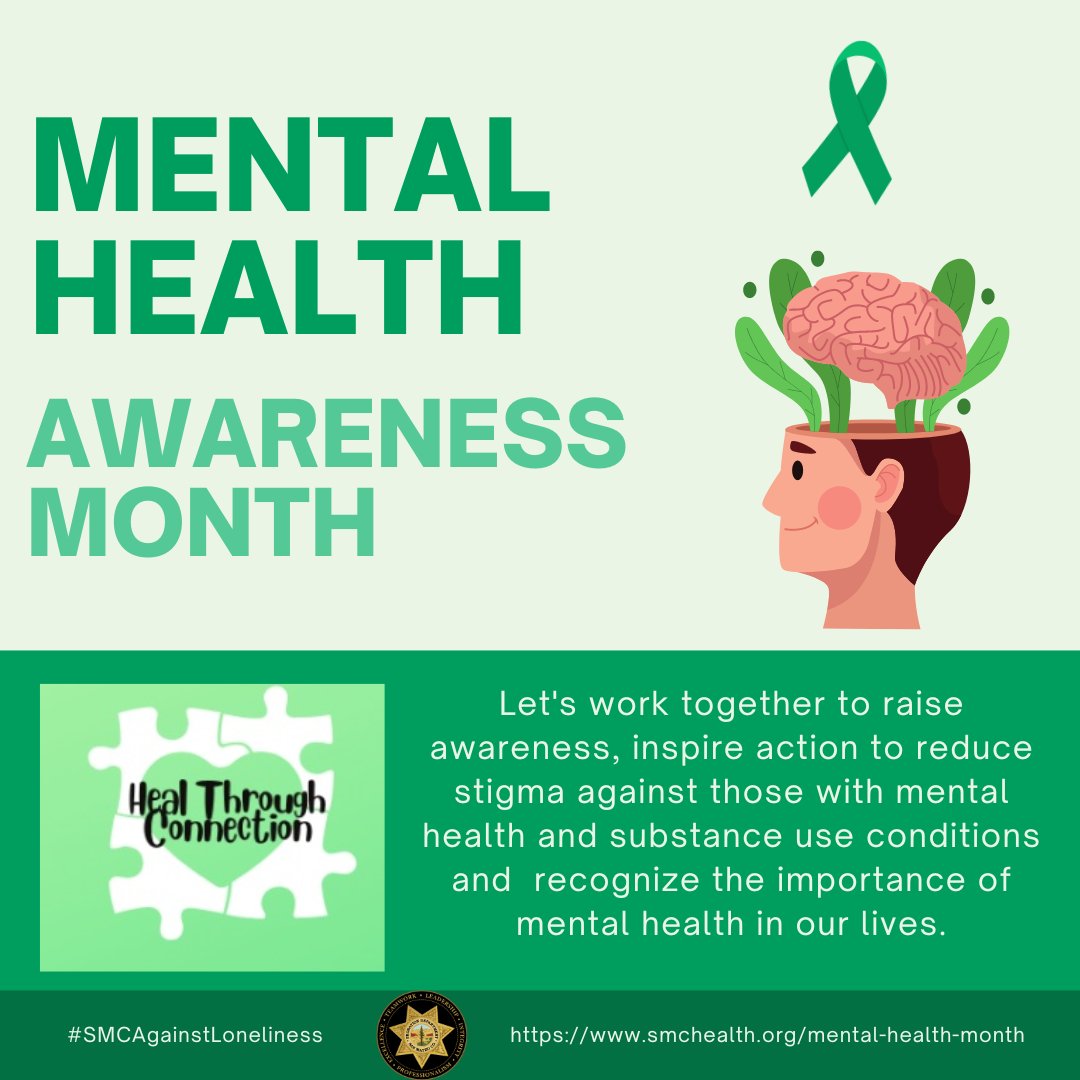 Let's work together to raise awareness, inspire action to reduce stigma against those with mental health and substance use conditions and recognize the importance of mental health in our lives. #SMCAgainstLoneliness #MentalHealthAwarenessMonth