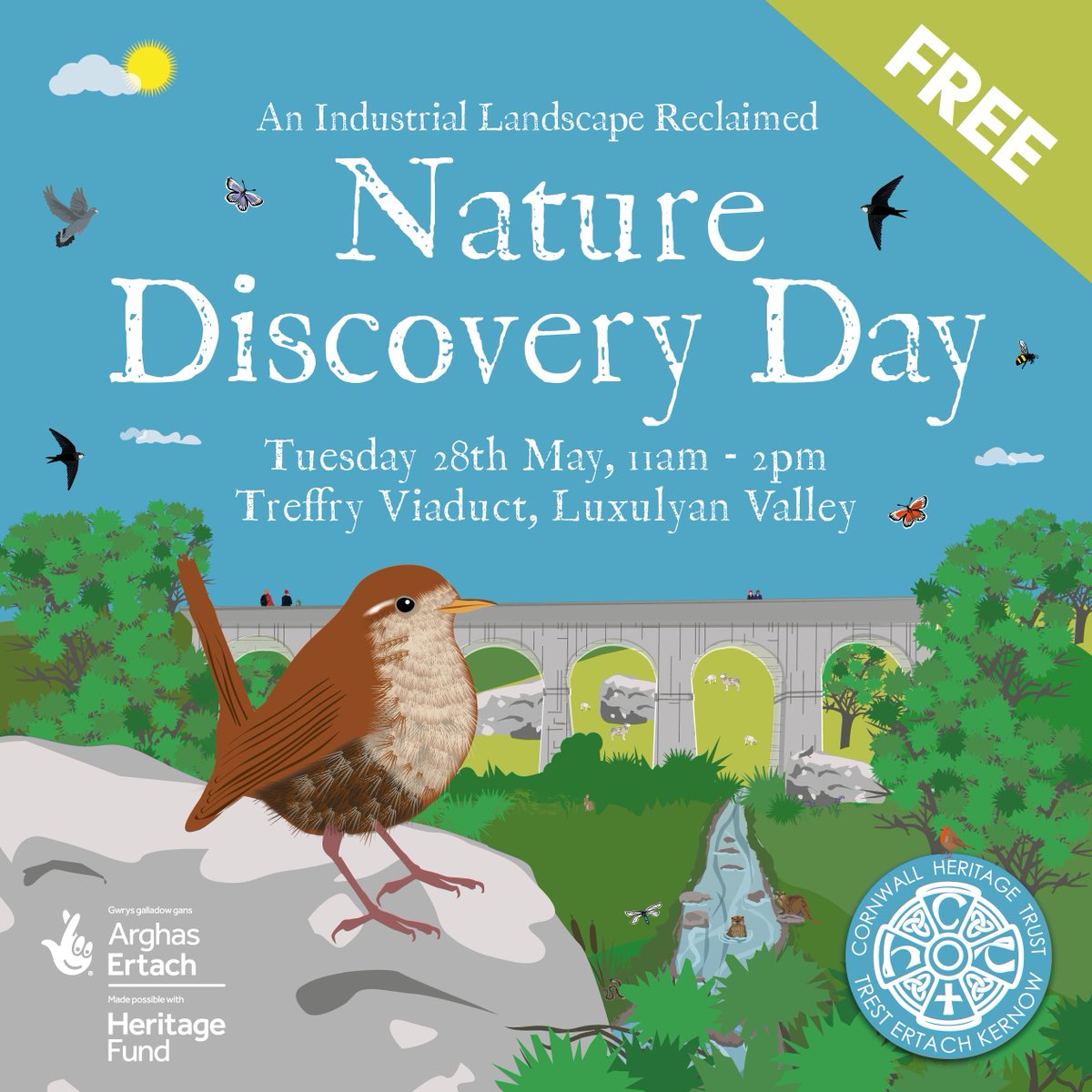 We’re hosting a special Nature Discovery Day at Treffry Viaduct on Tuesday 28th May from 11am – 2pm, and invite you all to join us! This event has been made possible by funding from @HeritageFundUK. Find out more here cornwallheritagetrust.org/free-nature-di…
