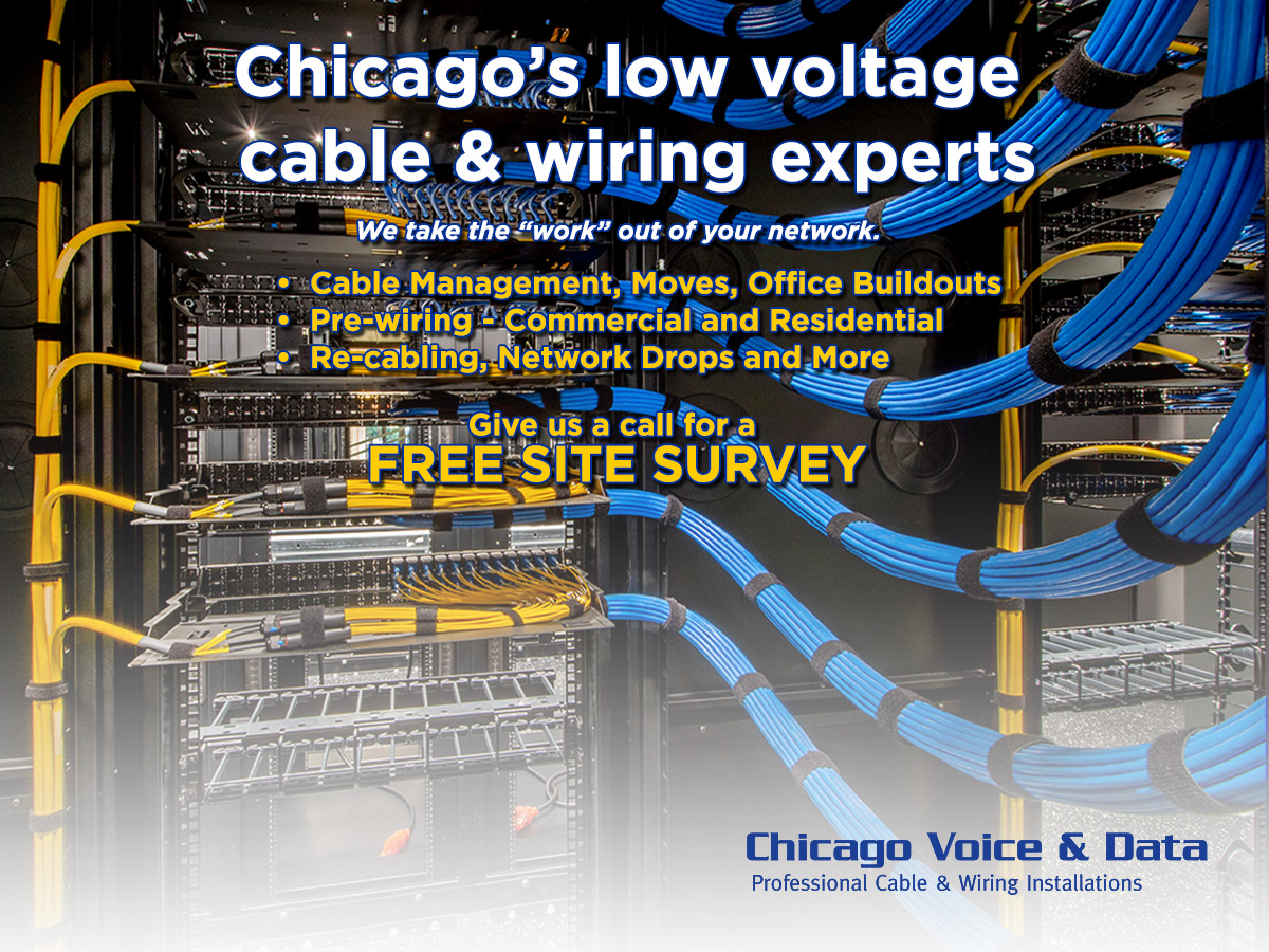 For on-time and on-budget cable and wiring projects, look to Chicago Voice & Data. Call 847-847-4500 or visit our new website for a free site survey!
#Cat6 #fiberoptic #backtotheoffice #lowvoltagecontractor #Chicagocabling #movingoffice
ow.ly/Zp2h50R65UV