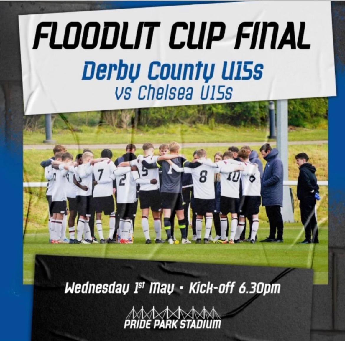 Our Under-15s are at Pride Park tonight for the Floodlit Cup final! It's a 6.30pm kick-off and free entry for their meeting with Chelsea! #DCFC #dcfcfans