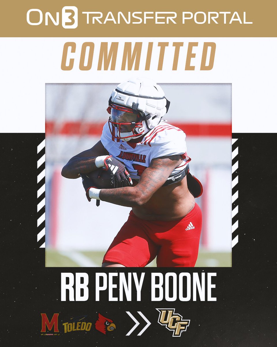BREAKING: Louisville transfer RB Peny Boone has committed to UCF, per @Hayesfawcett3⚔️ Boone was the MAC Offensive Player of the Year in 2023 at Toledo. on3.com/db/peny-boone-…