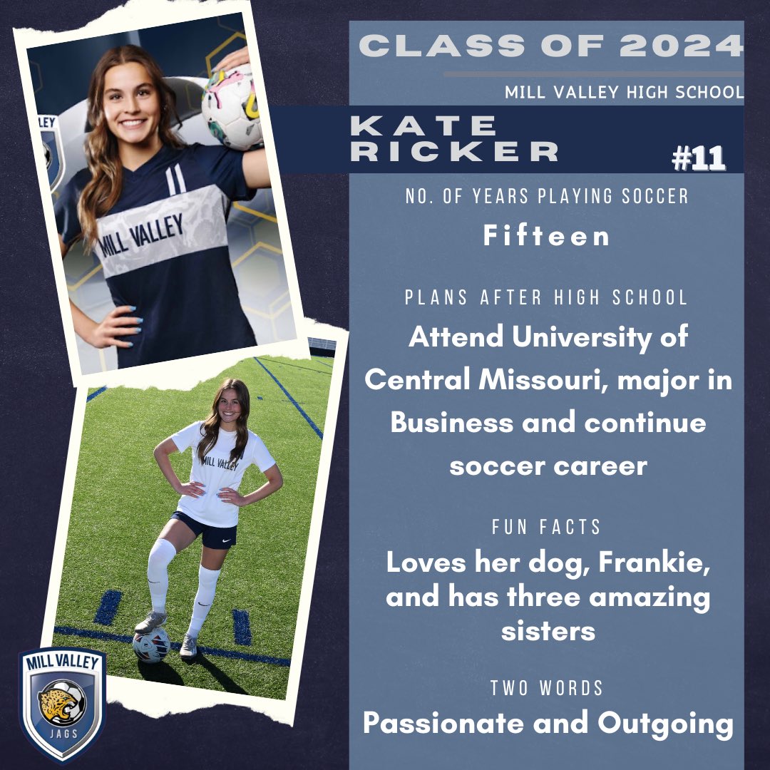 ⚽⚽ SENIOR SPOTLIGHT ⚽⚽ Last but certainly not quietest...I mean least is Kate Ricker. Team huddles may never be the same without you, Kate! Best of luck at UCM! #Classof2024 #letsgojags <a href="/mvjaguars/">mvjaguars</a>