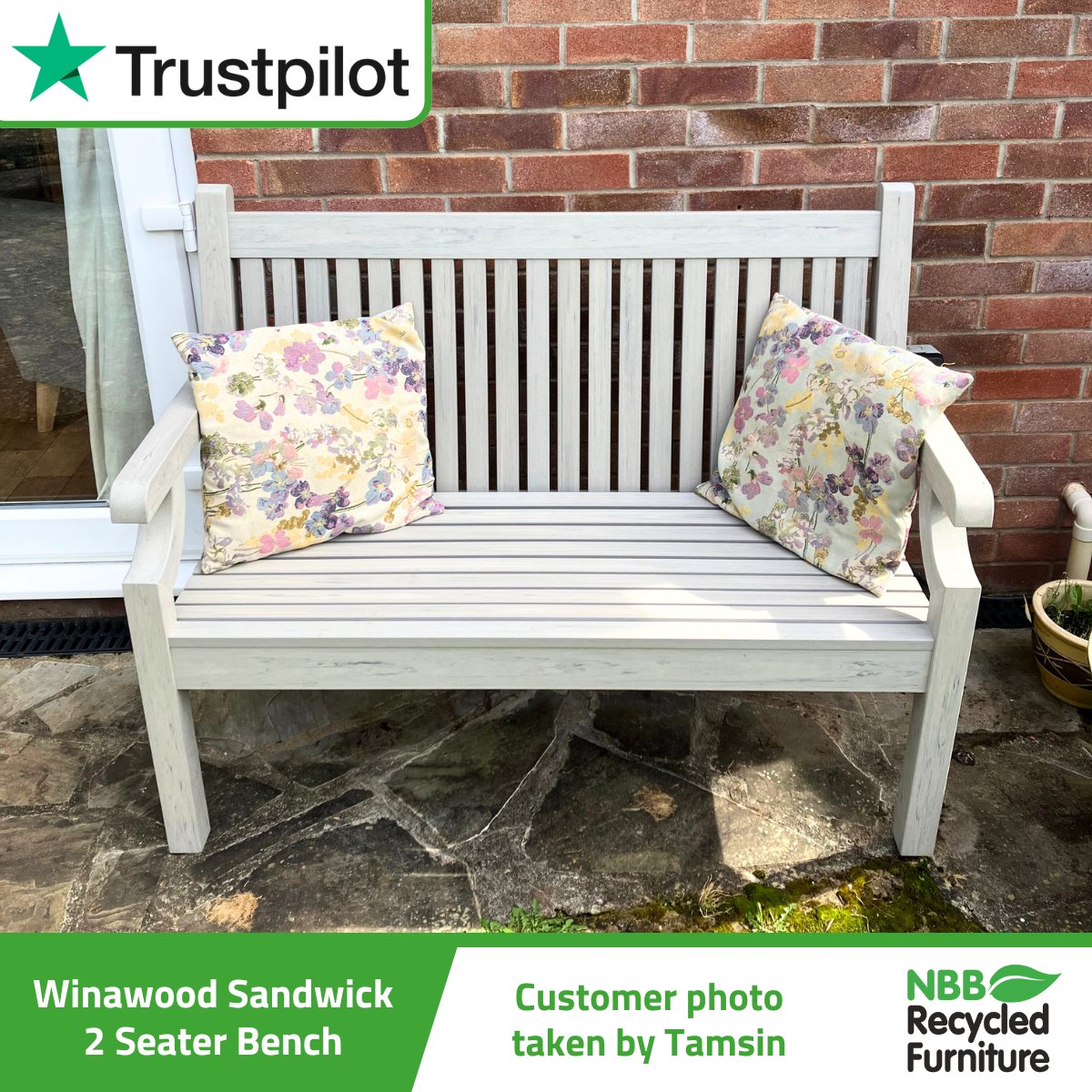 Thank you Tamsin for your lovely review & photo! 'Great product. Looks and feels like wood. Easy to put together and feels good quality.' See Trustpilot link: bit.ly/3ycEnV3 View the product: bit.ly/4diBYdr #NBBRecycledFurniture #5stars #Trustpilot #bench