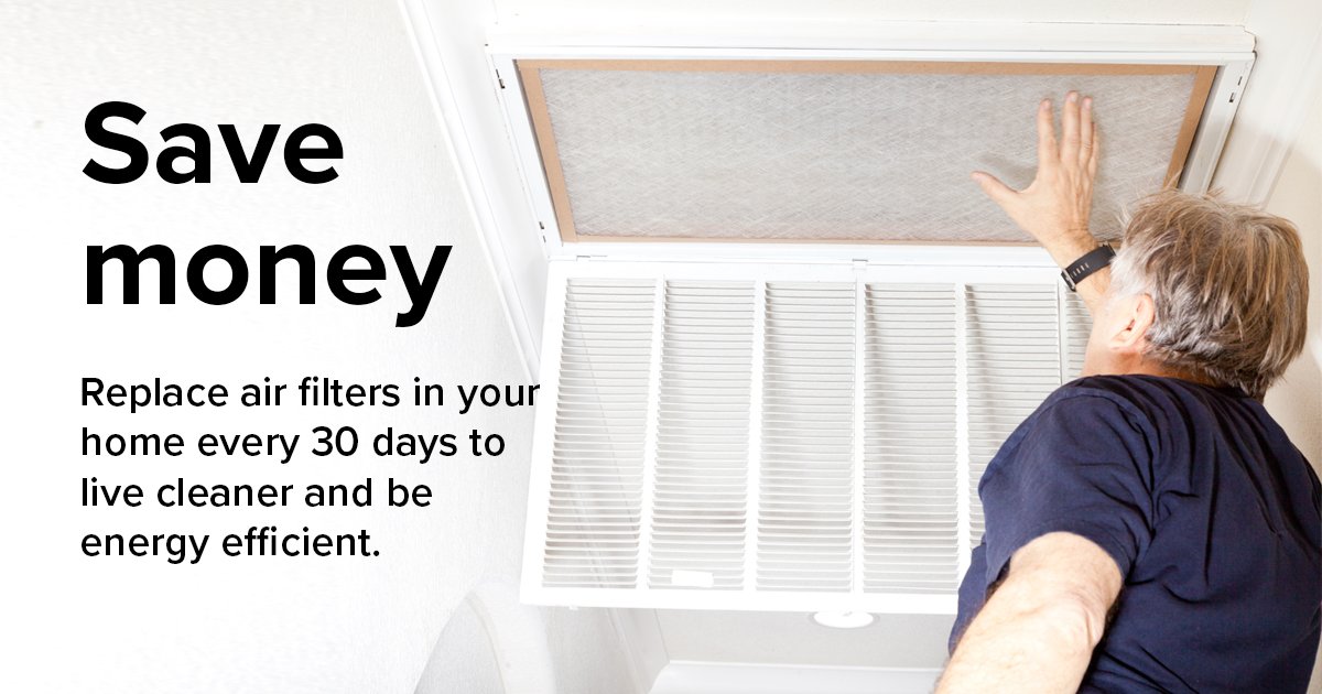 Extend the life of your heating unit, reduce energy costs and improve indoor air quality by changing your air filter every month. 

Get more #energyefficiency programs and tips ➡️ enter.gy/6012jyx9a

#WePowerLife