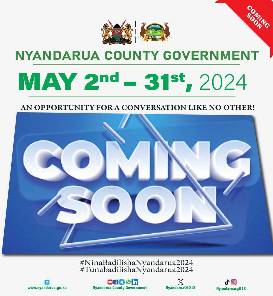 Nyandarua's biggest conversation is here! Are you ready? #NinaBadilishaNyandarua2024 #TunaBadilishaNyandarua2024
