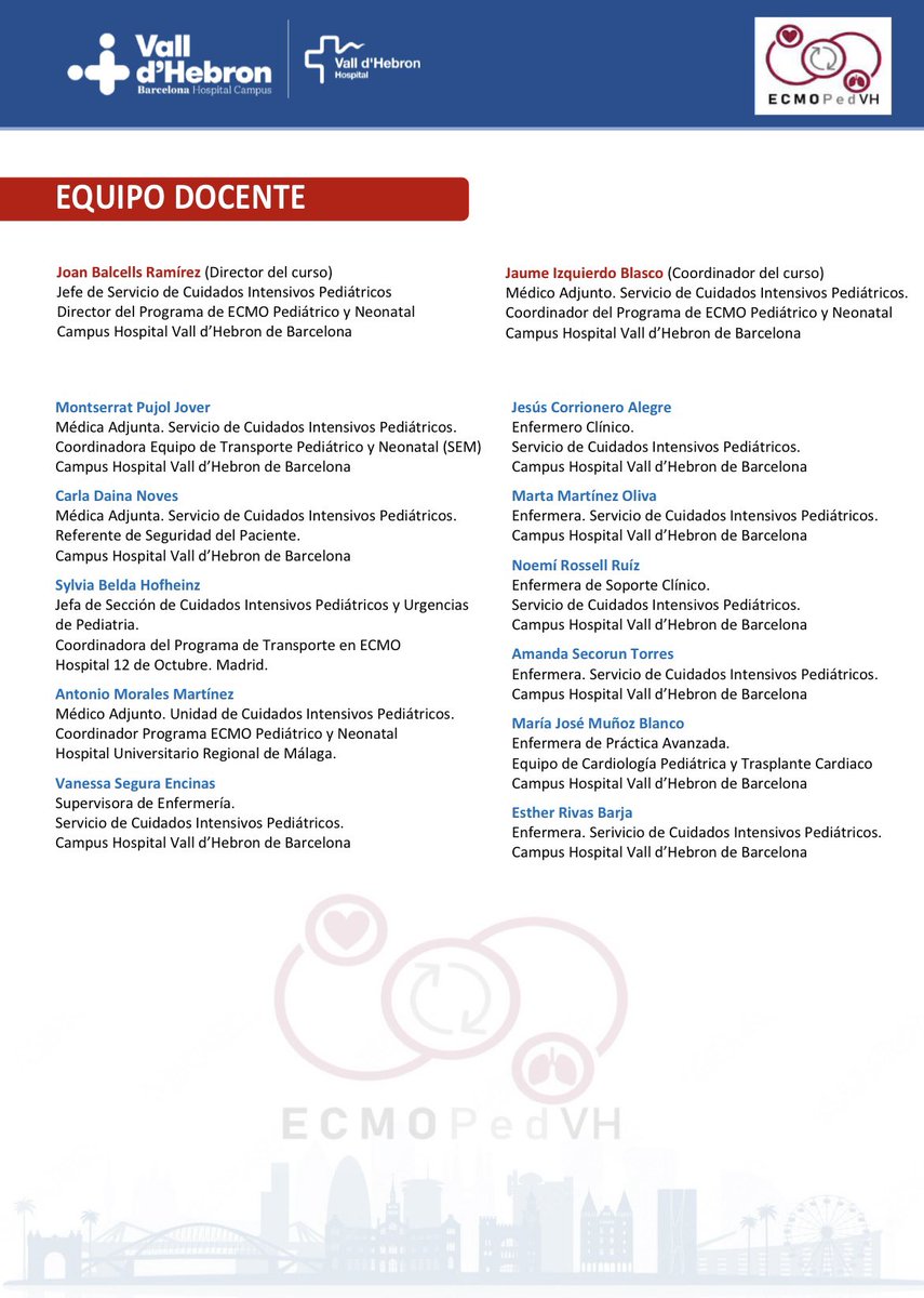 Curso de ECMO Pediátrico y Neonatal
🏥 Hospital Vall d’Hebron
🗺️ Barcelona
🗓️ 8 a 11 de Octubre 2024

Talleres interactivos y simulación avanzada

Toda la información del curso 👇🏽
ecmopediatria.barcelona

Inscripciones 👇🏽

aula.vallhebron.com/index.php?go=i…