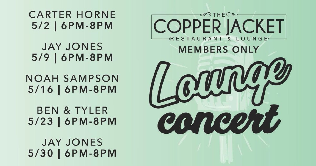 Live Music Thursday in the Copper Jacket Kennesaw! – Members Only - 6:00 pm - 8:00 pm

Not a member yet?  See member services

Membership Services Team 
(770) 651-0495 Ext. 8040
Members@GovernorsGunClub.com
KENNESAW | POWDER SPRINGS