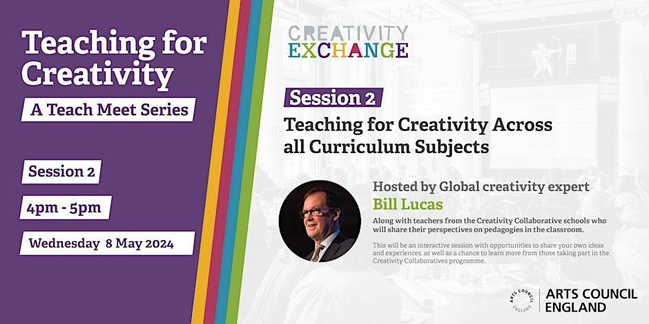 Don't miss the next #CreativityExchange #TeachMeet on Weds 8 May @ 4pm for a discussion on Teaching for Creativity Across the Curriculum. Learn from @LucasLearn & educators sharing insights and strategies. Book now 👇 bit.ly/teachmeetsessi…